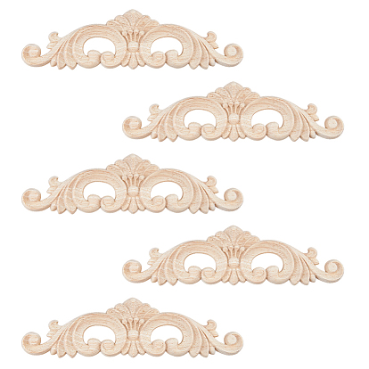 Резная накладка из каучукового дерева, центральная цветочная длинная аппликация, дверной шкаф-кровать неокрашенный декор европейский стиль