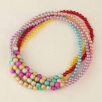 Fashion Imitation Acrylic Pearl Stretchy Necklaces for Kids, with Colorful Spray Painted Acrylic Beads, 15 inch