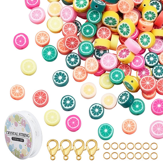 Набор для изготовления ювелирных изделий своими руками, в том числе 250 шт. бусины из полимерной глины ручной работы, лимон, Эластичная кристальная нить, сплав цинка застежками, 304 кольца прыжок из нержавеющей стали