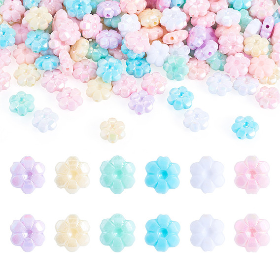 200Pcs UV Plating Opaque Acrylic Beads, Iridescent, Flower