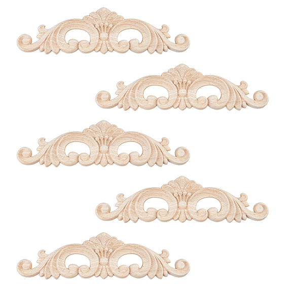 Резная накладка из каучукового дерева, центральная цветочная длинная аппликация, дверной шкаф-кровать неокрашенный декор европейский стиль