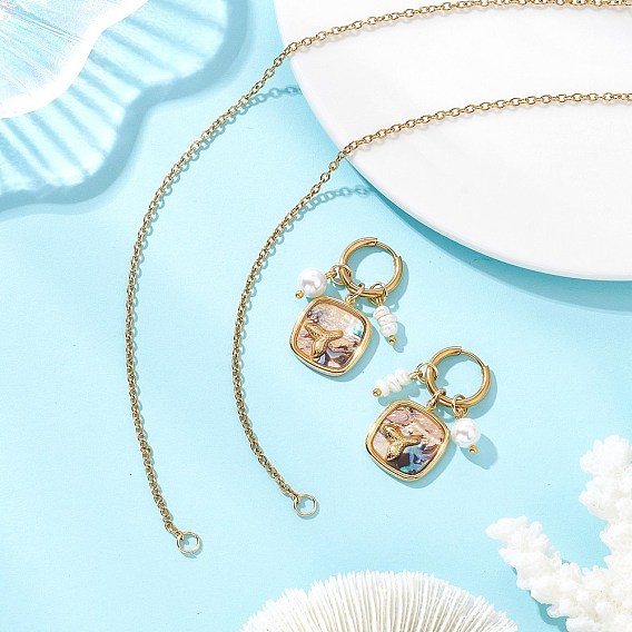 Подвеска из раковины морского ушка и серьги-кольца с жемчугом из раковины и натуральным пресноводным жемчугом., 304 комплект украшений из нержавеющей стали для женщин