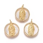 Латунные подвески, с микро проложить кубического циркония, раковины и прыжковые кольца, плоские круглые с Девой Марией