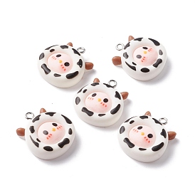 Opaque Resin Pendants, with Platinum Tone Iron Loop, Cartoon Style, Cow