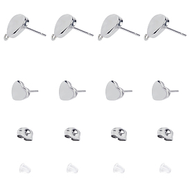 Unicraftale 304 Stainless Steel Stud Earring Findings, with Loop, 304 Stainless Steel & Plastic Ear Nuts