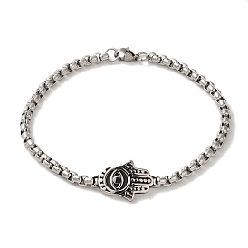 316 Surgical Stainless Steel Box Chain Hamsa Hand Link Bracelets