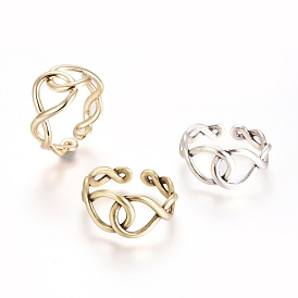 Adjustable Brass Love Knot Cuff Rings, Open Rings, Long-Lasting Plated, for Valentine's Day