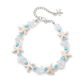 Браслеты из синтетической бирюзы, опалита и стеклянных бусин для женщин, морская звезда, с 304 фурнитурой из нержавеющей стали