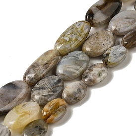 Natural Bamboo Leaf Agate Beads Strands, Flat Oval