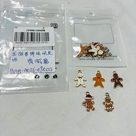 10 pcs 5 styles pendentifs en émail en alliage, pour noël, or et de lumière, gingerbread man