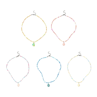 5 шт. 5 цвета кулон из искусственной бирюзы с морской черепахой, окрашенный в синий цвет, ожерелья из стеклянных бусин для женщин, цвет нержавеющей стали