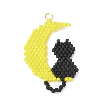 Луна из стеклянных бусинок ручной работы с подвесками в форме кошек, с настоящими 18позолоченными 304 кольцами из нержавеющей стали