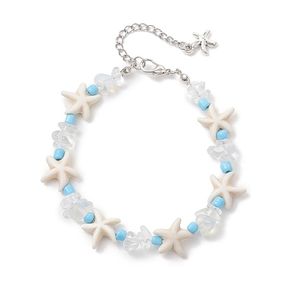 Браслеты из синтетической бирюзы, опалита и стеклянных бусин для женщин, морская звезда, с 304 фурнитурой из нержавеющей стали