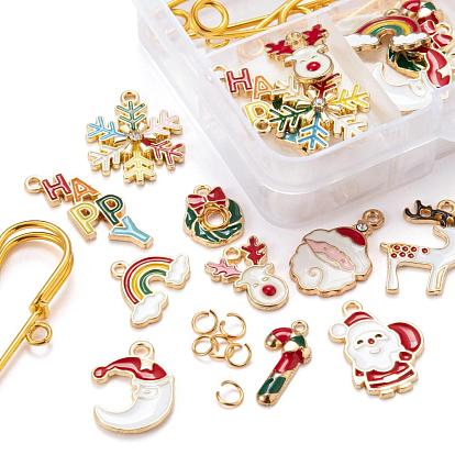 DIY Brooch Making Kits, 20Pcs Christmas Themed Alloy Enamel Pendants, Iron Kilt Pins Brooch Findings and 304 Stainless Steel Open Jump Rings
