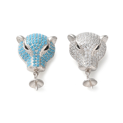 925 Sterling Silver Peg Bail Pendants, with Cubic Zirconia, Real Platinum Plated, Leopard