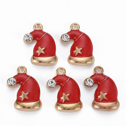 Crémaillère placage pendentifs en émail d'alliage, avec strass cristal, sans cadmium et sans nickel et sans plomb, chapeau de Noël, or et de lumière