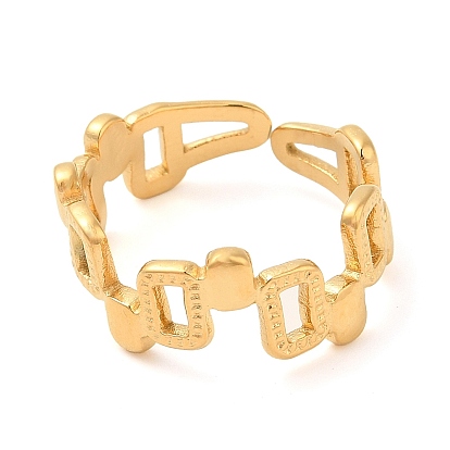 304 Stainless Steel Hollow Open Cuff Rings for Women, Rectangle