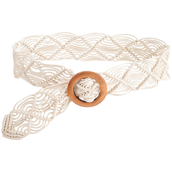 Ceintures en tissu tissé à motif losange avec chaînes en bois pour femmes
