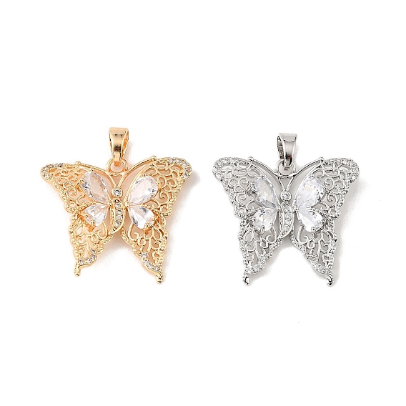 Подвески из латуни и прозрачного циркония, бабочки прелести