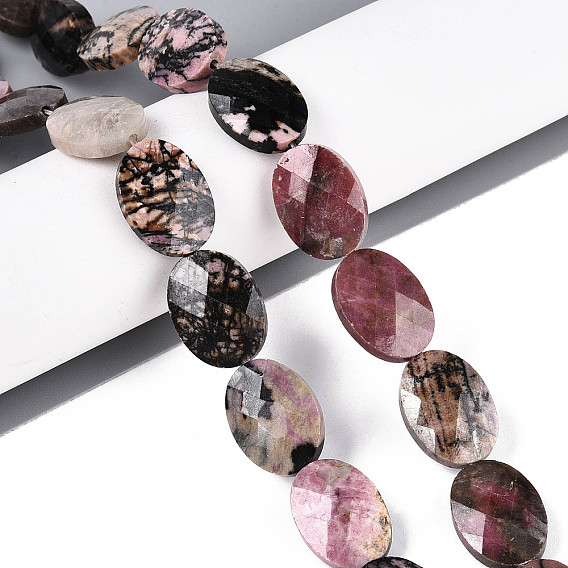 Природные родонит бисер нитей, Плоско-овальные, граненые