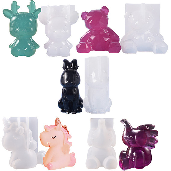 3D Animal/Baby Figurine Silicone Molds, Resin Casting Molds, for UV Resin & Epoxy Resin Craft Making, White