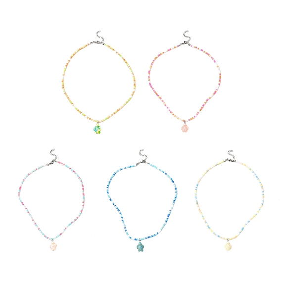 5 шт. 5 цвета кулон из искусственной бирюзы с морской черепахой, окрашенный в синий цвет, ожерелья из стеклянных бусин для женщин, цвет нержавеющей стали