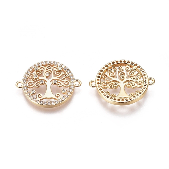 Messing Micro Pave Zirkonia Links Steckverbinder, flach rund mit Baum des Lebens