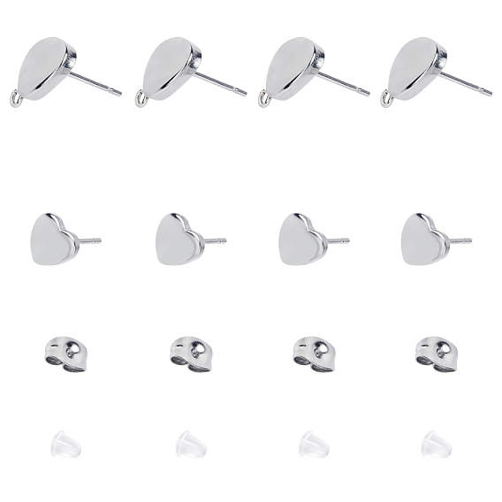 304 Stainless Steel Stud Earring Findings, with Loop, 304 Stainless Steel & Plastic Ear Nuts