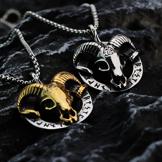 Винтажный кулон из нержавеющей стали в виде черепа викинга и головы козла для мужчин.
