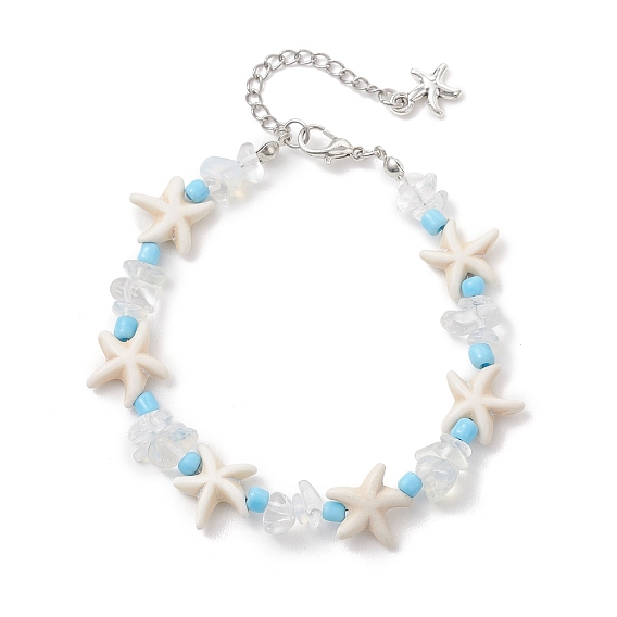 Браслеты из синтетической бирюзы, опалита и стеклянных бусин для женщин, морская звезда, с 304 фурнитурой из нержавеющей стали
