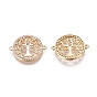 Messing Micro Pave Zirkonia Links Steckverbinder, flach rund mit Baum des Lebens