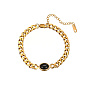 Golden Stainless Steel Oval Link Bracelets, with Cuban Link Chains