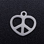 201 Stainless Steel Charms, Heart with Peace Sign