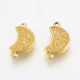 Electroplate Druzy Resin Links Connectors, with Golden Tone Brass Findings, Moon
