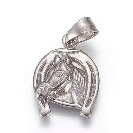 304 Stainless Steel Pendants, Horse with Horseshoe