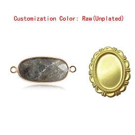 Breloques connecteurs en labradorite naturelle, bord en laiton doré, facette, maillons ovales