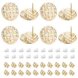 10Pair Alloy Flat Round Stud Earring Findings, with Loop, with 50Pcs Plastic & 20Pcs 304 Stainless Steel Ear Nuts