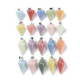 Synthetic Noctilucent Stone/Luminous Stone Pendants, Glow in the Dark Cone Charms with Stainless Steel Color Plated 201 Stainless Steel Snap on Bails