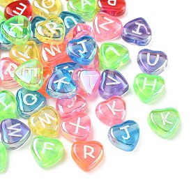 Abalorios de acrílico transparentes, corazón con la letra
