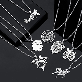 Хип-хоп стиль, тема животных 304 ожерелья с подвесками из нержавеющей стали, цвет нержавеющей стали, не тускнеет