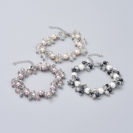 Glass Pearl Charm Bracelets, with Faceted Glass Beads and Alloy & 304 Stainless Steel Findings