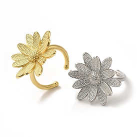 Flower Rack Plating Brass Cuff Rings for Women, Cadmium Free & Lead Free, Long-Lasting Plated