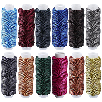 12 рулоны 12 цвета круглый вощеный полиэстер витой шнур, микро шнур макраме, для кожаных проектов, переплетное дело