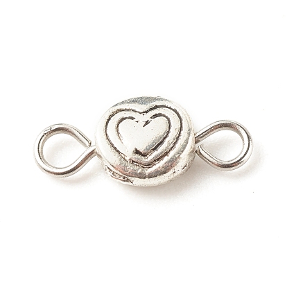 Tibetan Style Alloy Connector Charms, with 304 Stainless Steel Loops, Flat Round with Heart