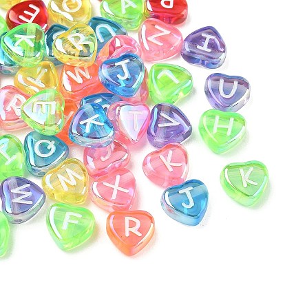 Abalorios de acrílico transparentes, corazón con la letra