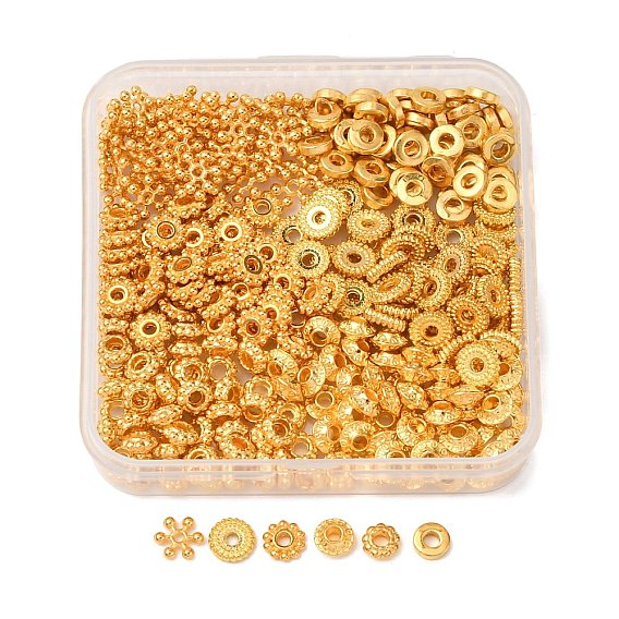 300 шт 6 стили сплава распорные бусины, диск, пончик и биконус, разнообразные