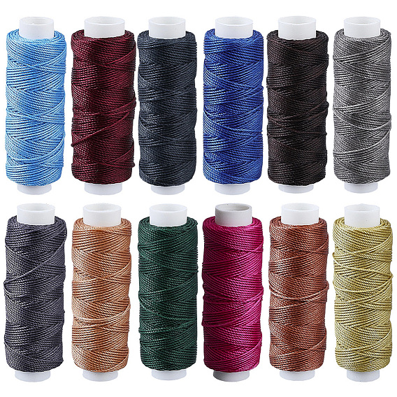 12 rouleaux 12 couleurs cordon torsadé rond en polyester ciré, cordon micro macramé, pour les projets en cuir, reliure