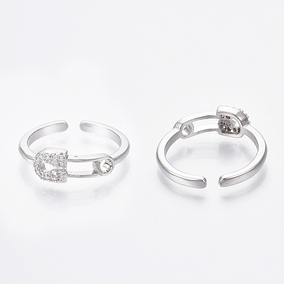 Латунные кольца из манжеты с прозрачным цирконием, открытые кольца, Форма предохранительного штифта, без никеля 
