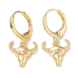 Brass Dangle Leverback Earrings, Cattle Head