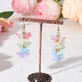 Акриловые болтаться серьги стержня, цветок, с жемчугом из раковины 